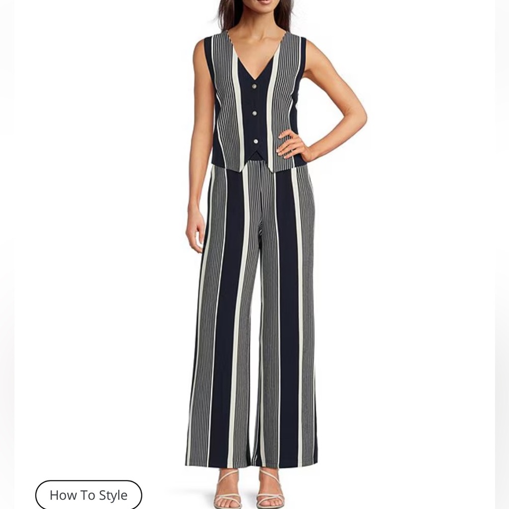 NWT - Skies are Blue Coordinating Vest and Pant Set - Navy & Cream- Size XS